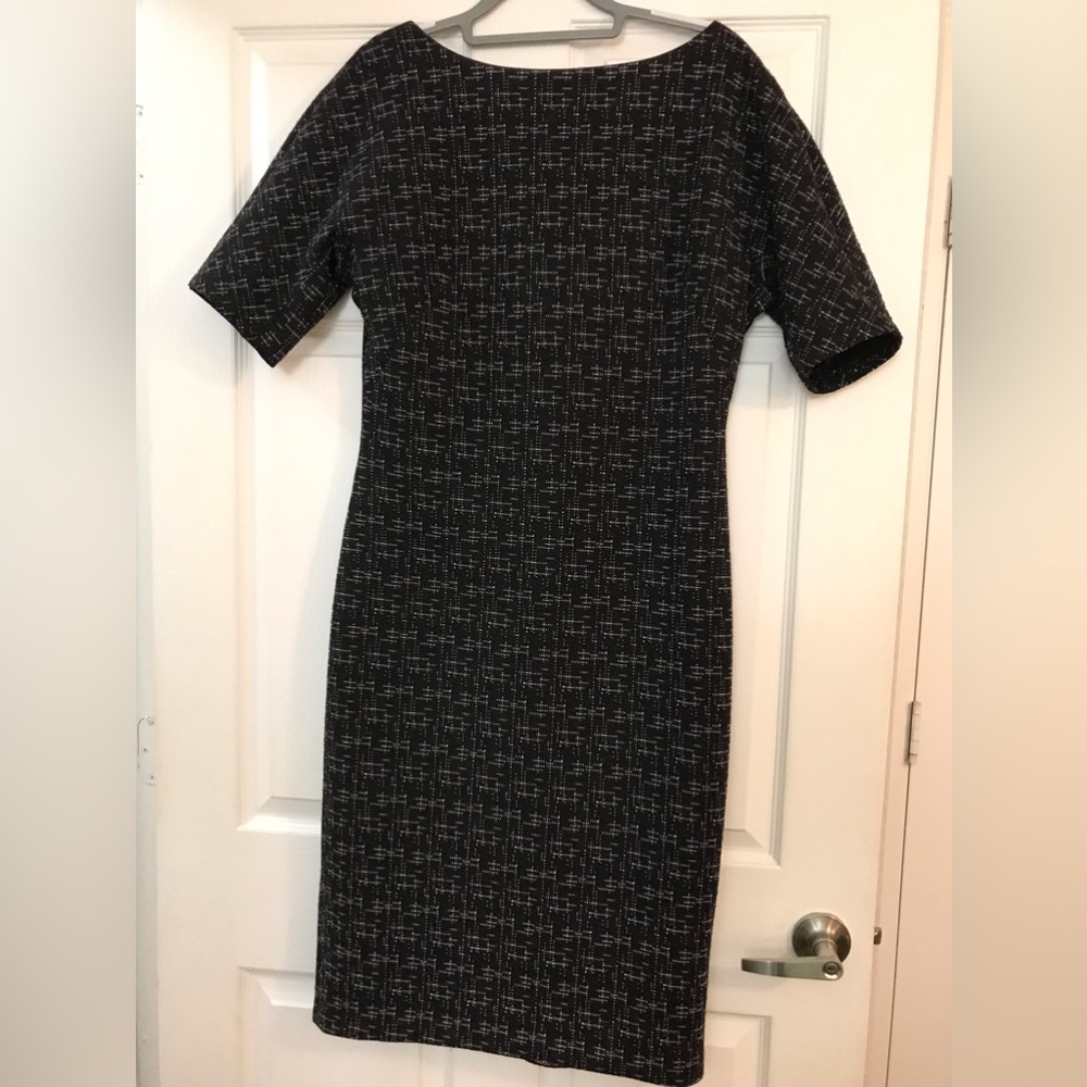 Black Tweed-Look Half-Sleeve Sheath Dress